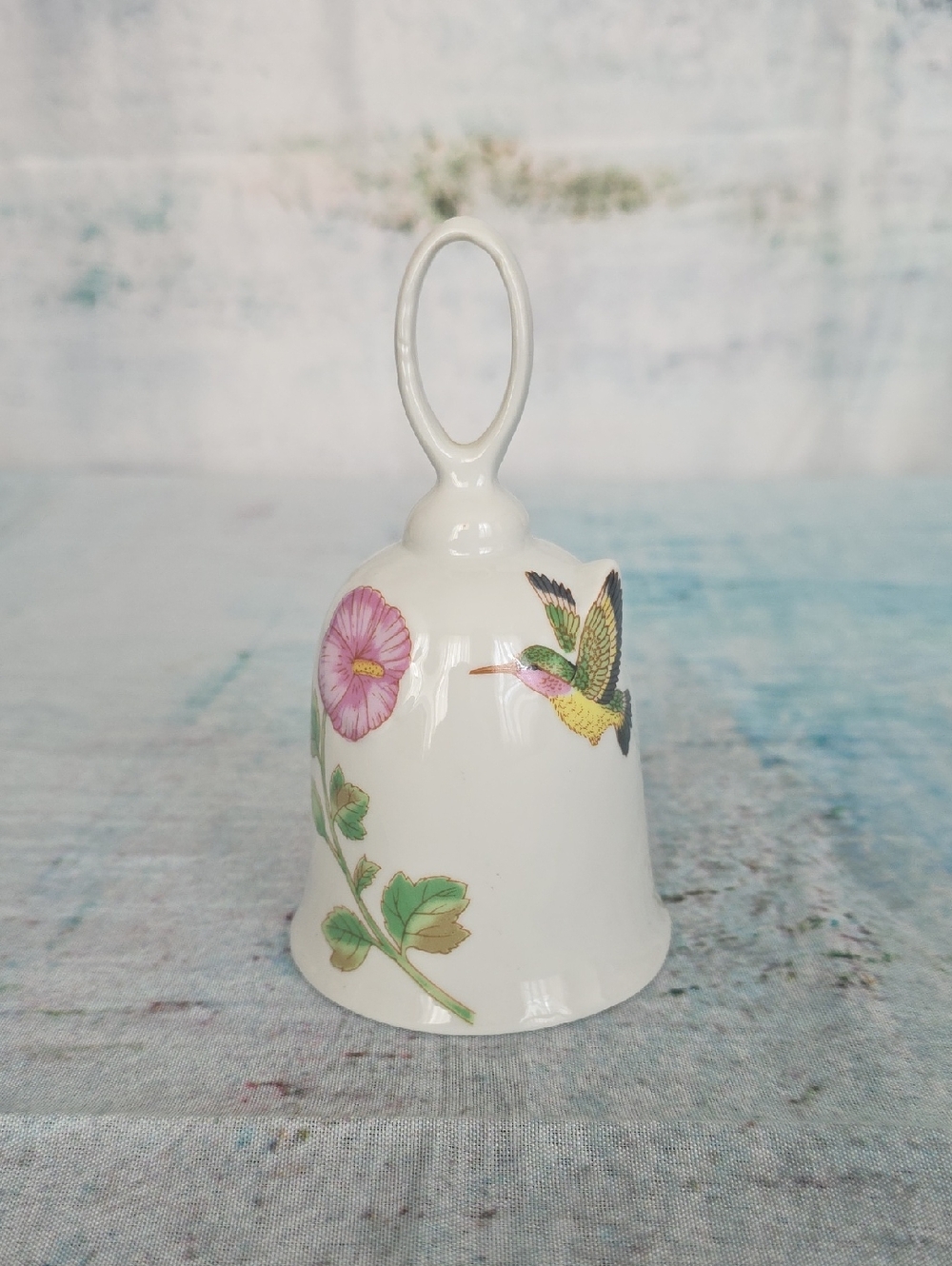 Porcelain Hand Bell with Hummingbird & Flower